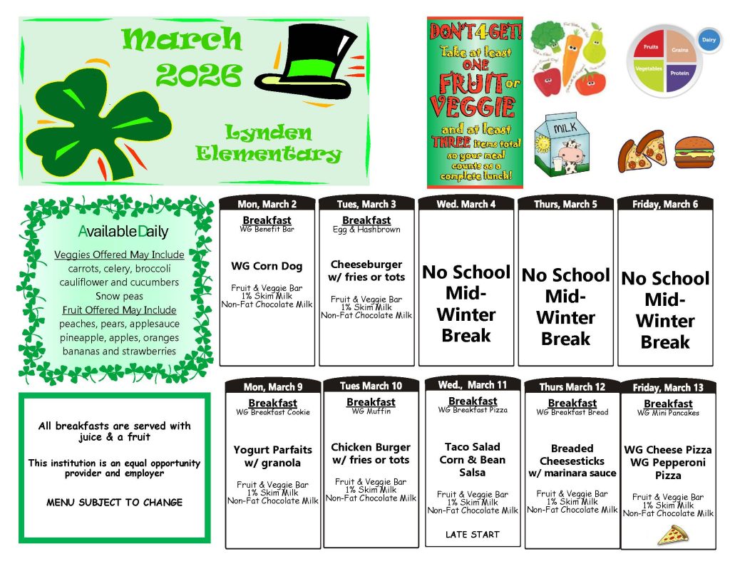 March Lunch Menu Front