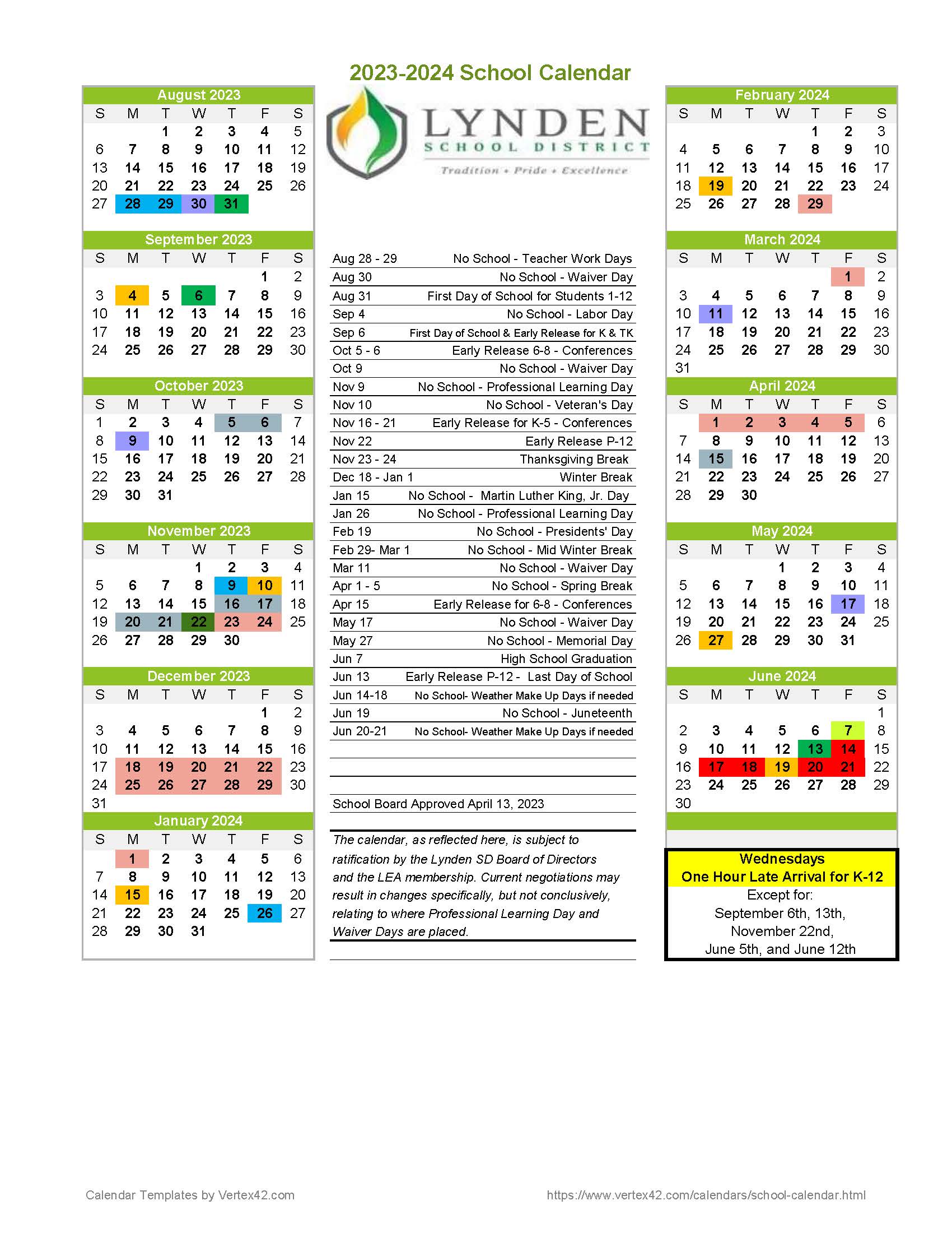 2023 – 2024 Academic Calendar – Lynden School District