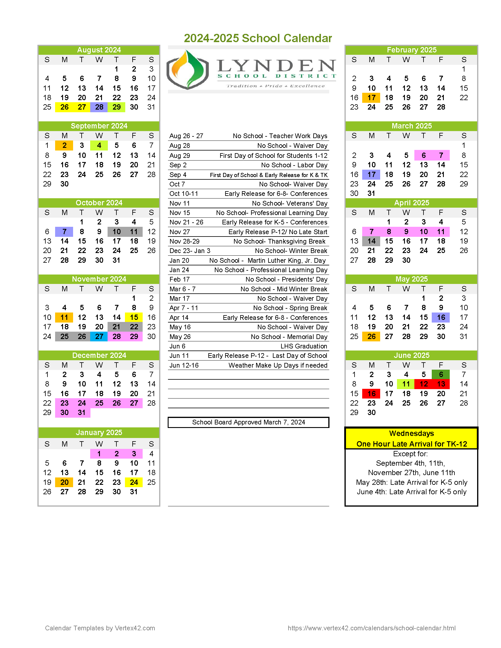 20242025 Academic Calendar Lynden School District